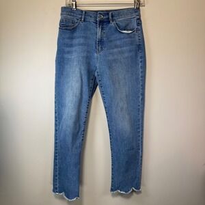 J.McLaughlin Scalloped Hem Jean Women 4 Blue Excellent High Rise Raw Edge Fringe